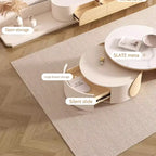 Moderner runder Couchtisch, Tischplatte aus Stein, naturbelassenes Holz – 50 x 31,5