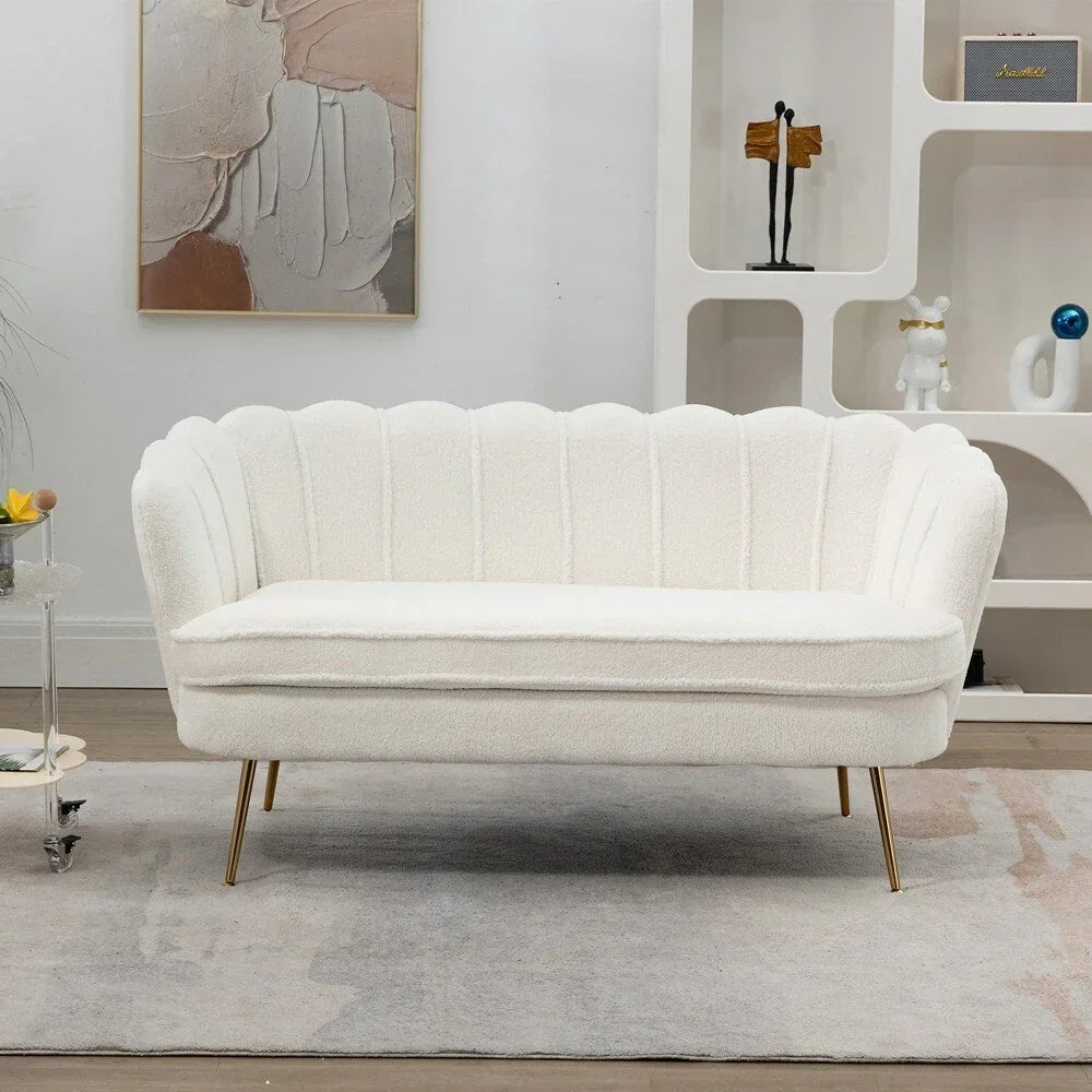 Kleines Mini-Sofa für zwei Personen mit goldenem Metallbein – 2 Sitzplätze