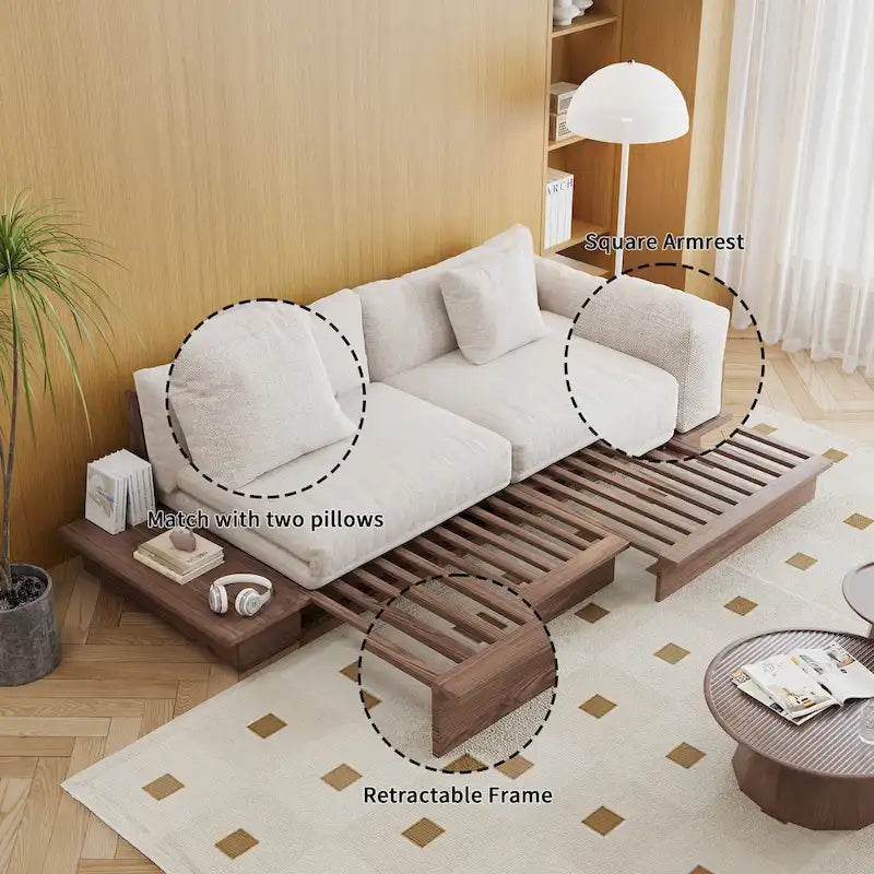 JASIWAY nowoczesna sofa z litego drewna tapicerowana bawełną i lnem