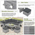 Outdoor-Rattanmöbel-Set mit verstellbarem Tisch, Relaxsesseln und 2 Hockern