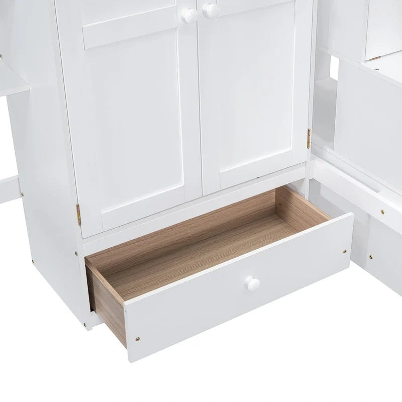 Lit mezzanine double en pin avec bureau et rangement