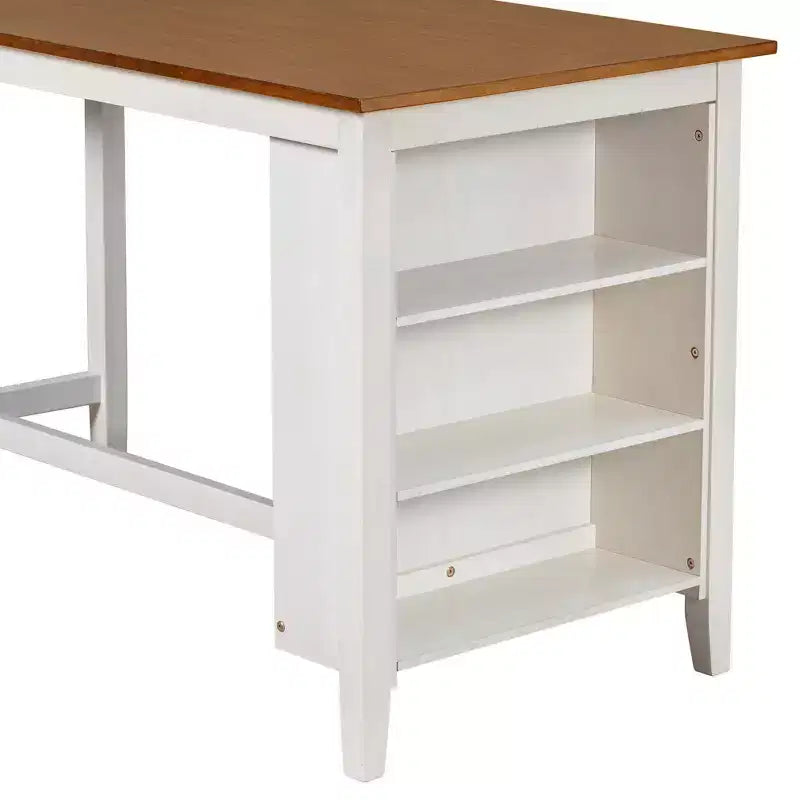 Conjunto Homy Casa de mesa de jantar e cadeiras de 5 peças, de altura de balcão, com prateleiras de arrumação, branco e nogueira, estilo quinta moderna