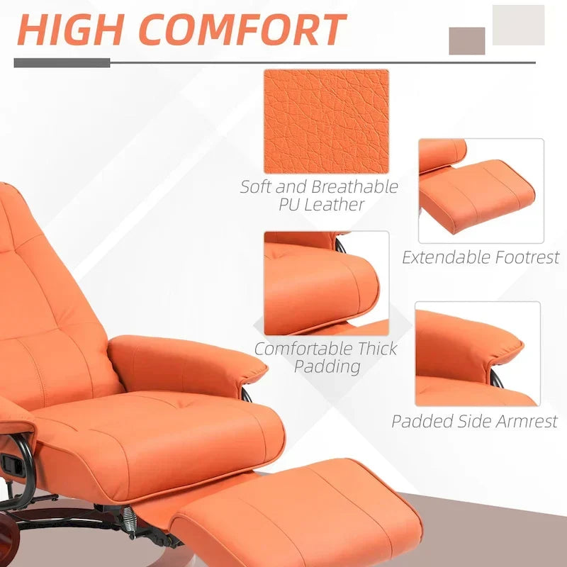 Fauteuil inclinable HomCom en similicuir, réglable, à base pivotante et commande manuelle, avec repose-pieds confortable et relaxant