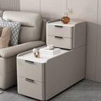Tall 4-Drawer Stone Top Wooden L-Shaped Sofa End Table