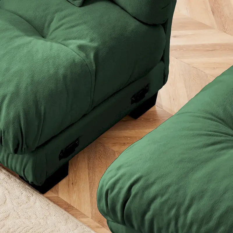 Sofá de dois lugares em forma de L, sofá modular em chenille com almofadas lombares