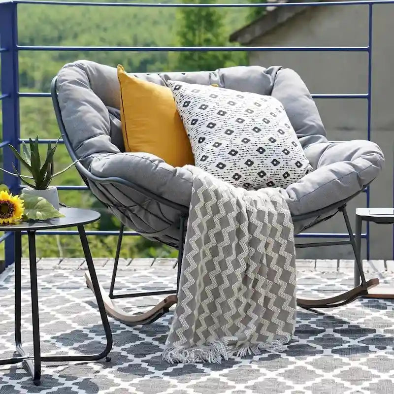 Riesiger Schaukelstuhl für die Terrasse, Indoor-Outdoor-Ei-Freestyle-Stuhl mit Kissen, gepolsterter moderner Loungesessel für Garten und Hinterhof
