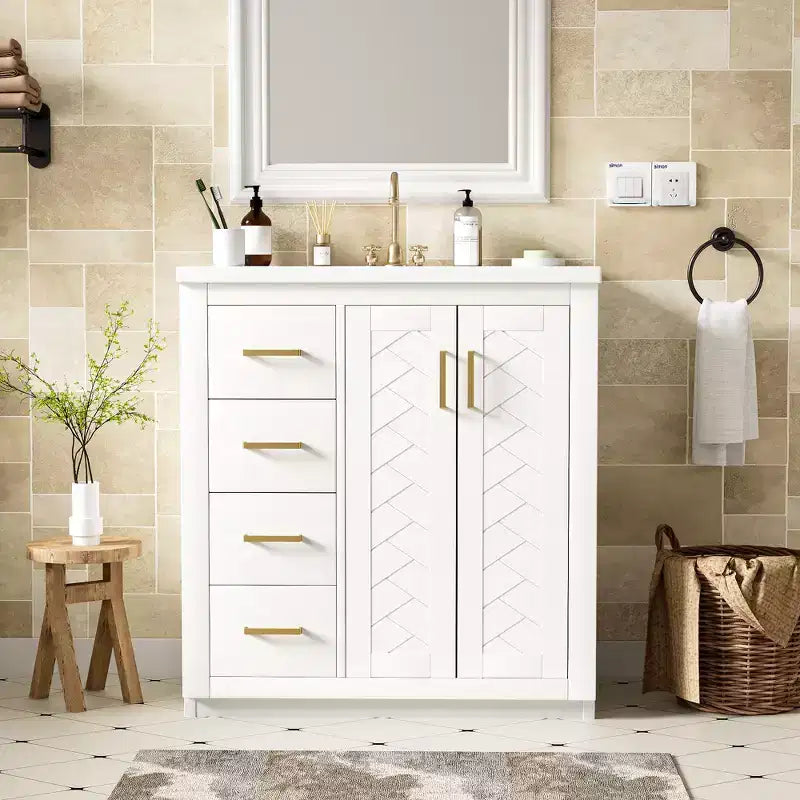 30 Einzelwaschbecken-Badezimmerwaschtisch mit Unterschrank und 3 Schubladen - Schwarz / Blau / Grün / Indigo / Weiß