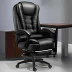 Ergonomic Black Leather Swivel Office Chair with Footrest