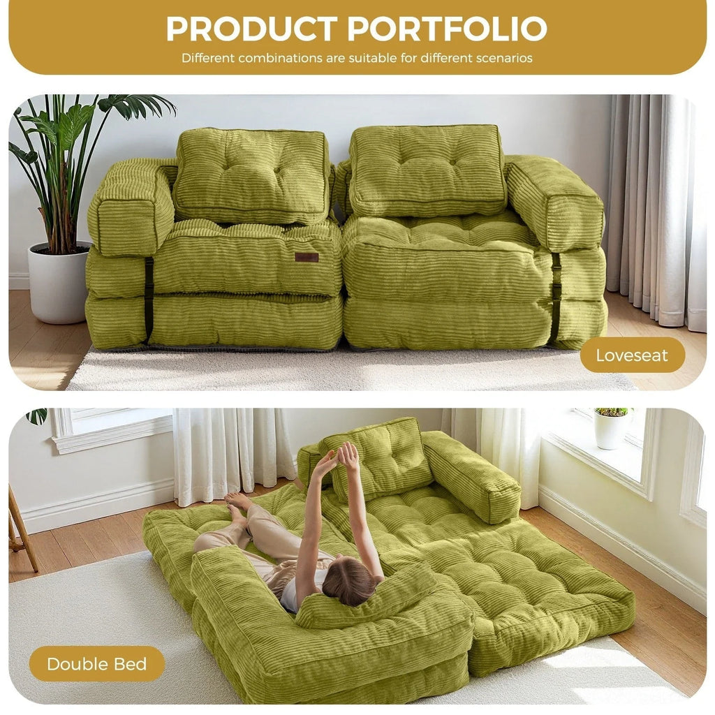 Składana sofa z funkcją spania, narożna sofa podłogowa w kształcie litery L