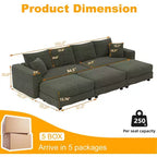 102.4 Plush Corduroy 4-Seat Convertible Sofa with Ottomans - Green