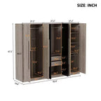 Armário roupeiro 83W com 6 portas, armário de roupa com 2 gavetas, varões para pendurar e prateleiras de arrumação, preto+natural-ModernLuxe
