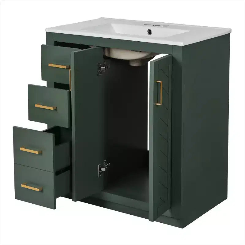 Badkamermeubel voor enkele wastafel van 30 met kast en 3 laden - zwart / blauw / groen / indigo / wit