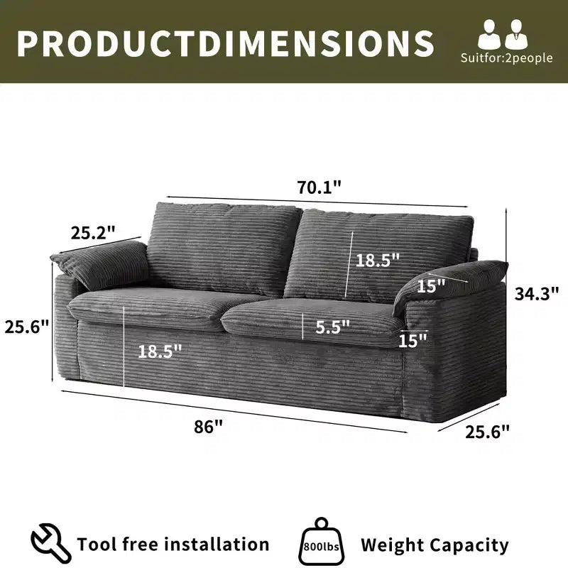 Dyonery 86 Cloud Loveseat-Sofa mit tiefer Sitzfläche und breiten Armlehnenkissen, stabilem Rahmen und atmungsaktivem ergonomischem Design