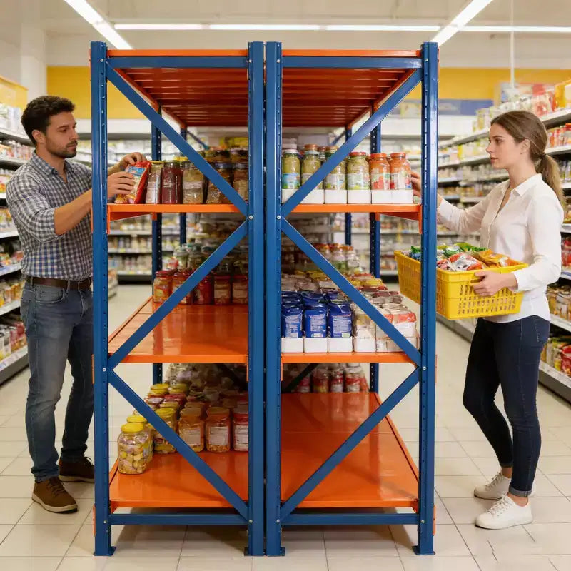 VIYET robuste Garagenregale, 4 Ebenen, verstellbare Metallregale mit 4400 lbs Tragfähigkeit, blau-orangefarbene industrielle Aufbewahrung für Gewerbe, Werkzeuge und Fitnessstudio
