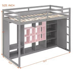Lit mezzanine pour enfants avec armoire et étagères, cadre de lit mezzanine en bois avec meuble de rangement pour enfants et adolescents