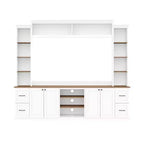 Ensemble mural de centre multimédia de style ferme 4-en-1 ModernLuxe, compatible avec les téléviseurs jusqu'à 70 pouces, meuble TV avec étagères réglables et tiroirs