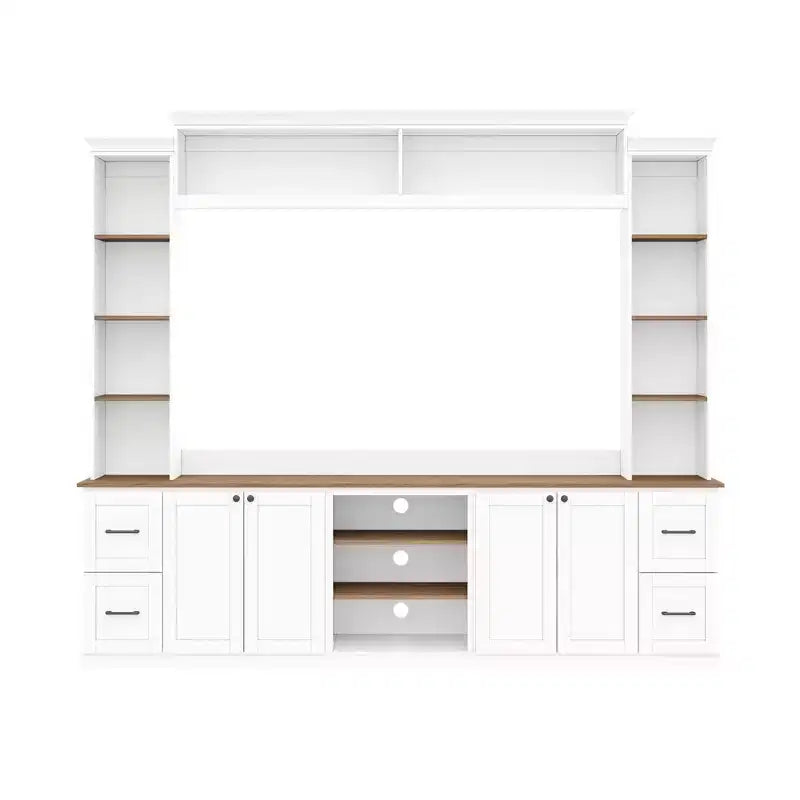 Ensemble mural de centre multimédia de style ferme 4-en-1 ModernLuxe, compatible avec les téléviseurs jusqu'à 70 pouces, meuble TV avec étagères réglables et tiroirs