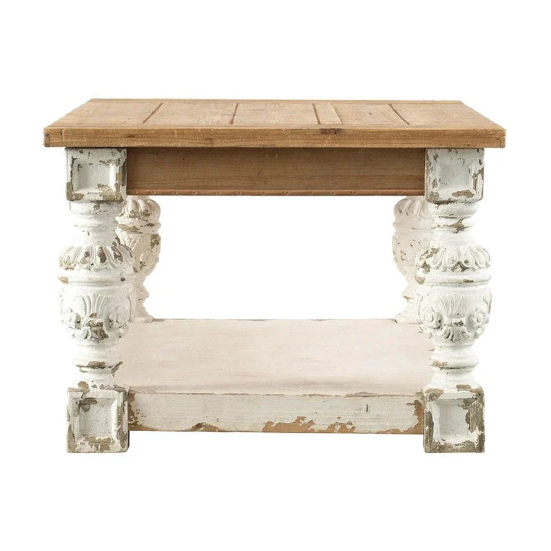 Rechthoekige antiek witgewassen houten koffietafel