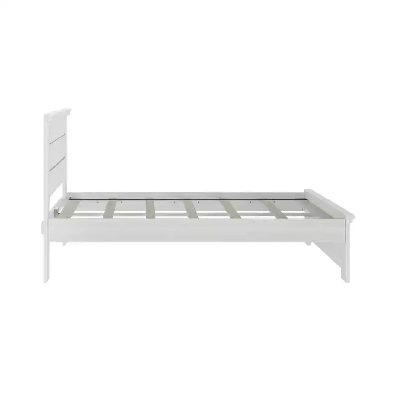 Estrutura de cama de tamanho casal Plank+Beam estilo quinta, com cabeceira, cama de plataforma em madeira maciça