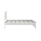 Estrutura de cama de tamanho casal Plank+Beam estilo quinta, com cabeceira, cama de plataforma em madeira maciça