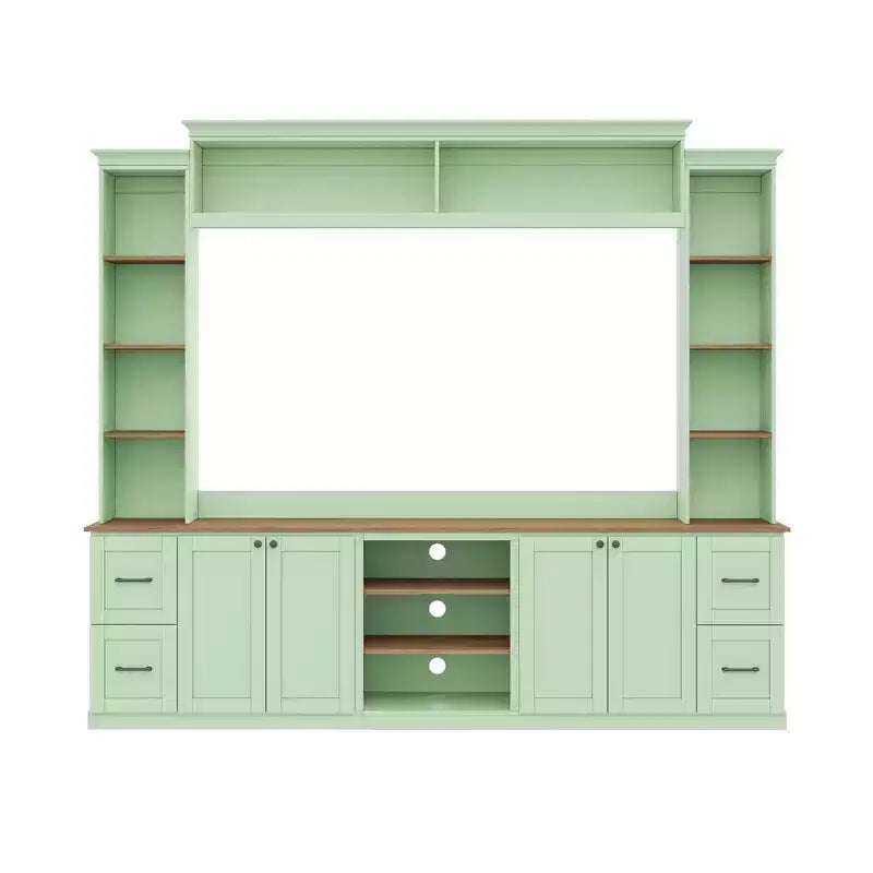 Ensemble mural de centre multimédia de style ferme 4-en-1 ModernLuxe, compatible avec les téléviseurs jusqu'à 70 pouces, meuble TV avec étagères réglables et tiroirs