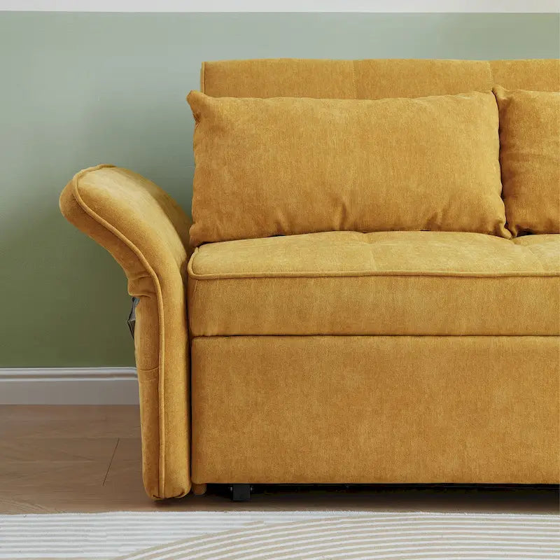 Rozkładana sofa z funkcją spania, tapicerowana żółtą tkaniną szenilową – 39.00 x 53.50 x 31.50