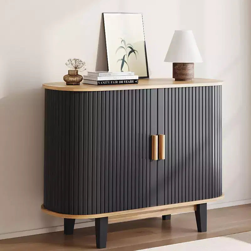 Buffet à façade cannelée de 40 po, meuble de rangement avec porte coulissante et étagère réglable, meubles de rangement modernes de type crédence, console de bar à tambour