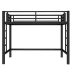 Letto a soppalco in metallo, struttura salvaspazio con doppia scala e sponde di sicurezza, nero - ModernLuxe
