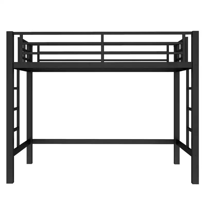 Letto a soppalco in metallo, struttura salvaspazio con doppia scala e sponde di sicurezza, nero - ModernLuxe