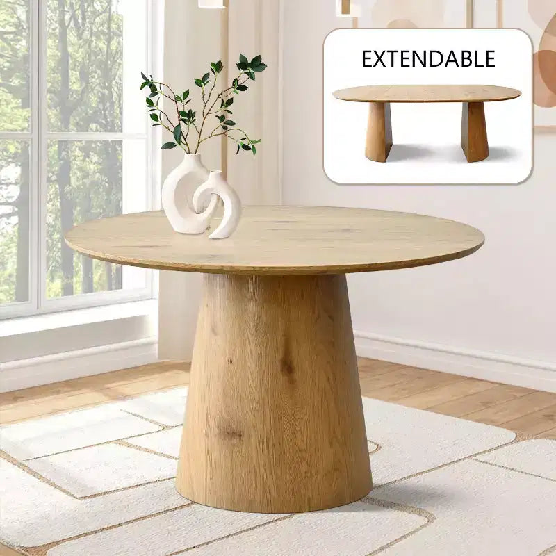 Conjunto de mesa de jantar extensível de redonda para oval com 4 cadeirões de veludo, design moderno com pé central, acomoda até 8 pessoas-Panipeachy