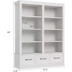 Bibliothèques et étagères de 64 po de hauteur, avec 3 tiroirs de rangement et 4 niveaux, double largeur, étagère ouverte pour bureau et salon