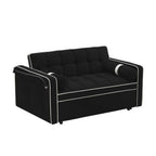 Sofá-Cama Convertível de Veludo para 2 Pessoas, com 55', Cama Extensível, Encosto Reclinável Ajustável, Bolsos Laterais e Suporte para Telemóvel