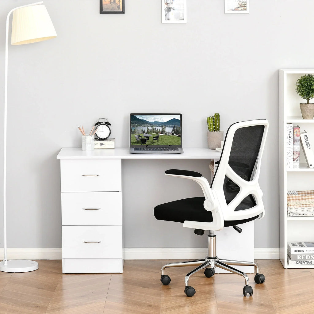 HOMCOM 47 modern thuiskantoorbureau met boekenkast, schrijftafel en werkplek, met 3 laden en opbergplank - wit