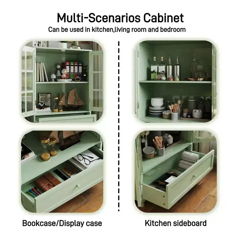 Aufbewahrungsschränke, hölzerner Unterschrank mit 1 Schublade und 2 Glastüren, Sideboard im Landhausstil mit Stauraum für Wohnzimmer