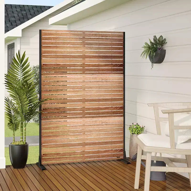 MAYEERTY 72-Zoll-Raumteiler mit verzinktem Rahmen, Sichtschutz aus Holzmaserung, Gartenzaun für die Terrasse, Beige