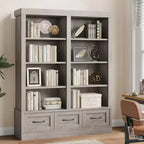 Bibliothèques et étagères de 64 po de hauteur, avec 3 tiroirs de rangement et 4 niveaux, double largeur, étagère ouverte pour bureau et salon