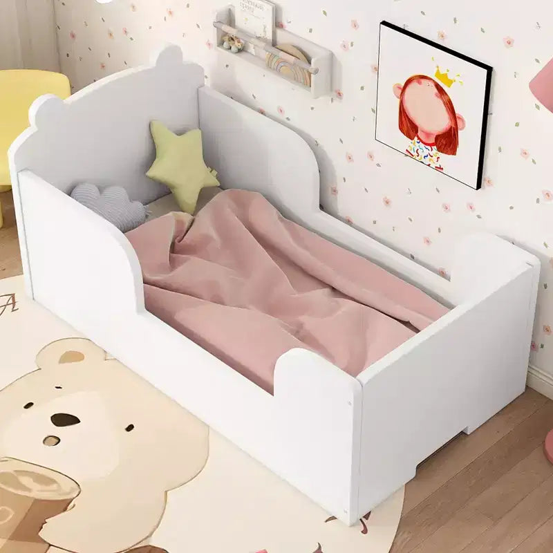 Lit au sol en forme d’ours Okak pour enfants de 3 à 6 ans, cadre de lit pour tout-petit avec barrière de sécurité, joli lit pour enfants en forme d’animal