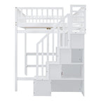 Lit mezzanine double en pin avec bureau et rangement