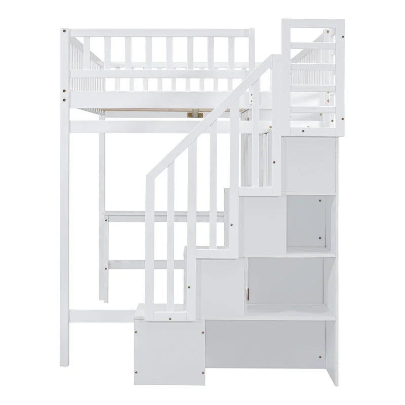 Lit mezzanine double en pin avec bureau et rangement