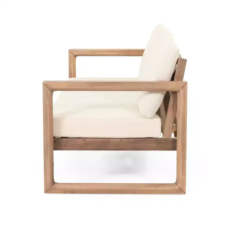 Gartenmöbel-Set aus Akazienholz, Outdoor-Sitzgruppe mit Couchtisch und weichen Polstern für Hinterhof, Veranda und Balkon, Beige – Merax