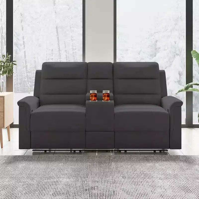 Beige-graues Relaxsofa aus Tech-Gewebe, 2-Sitzer, mit verstellbarer Rückenlehne und Fußstütze