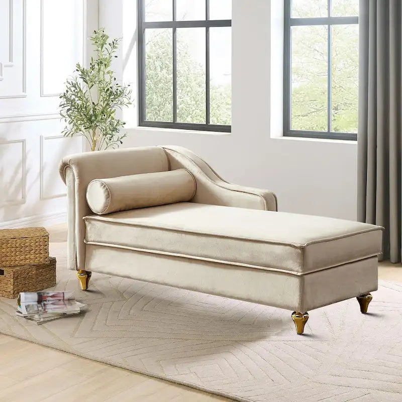 Elegante französische Chaiselongue mit Samtbezug, Stauraum und Kissen