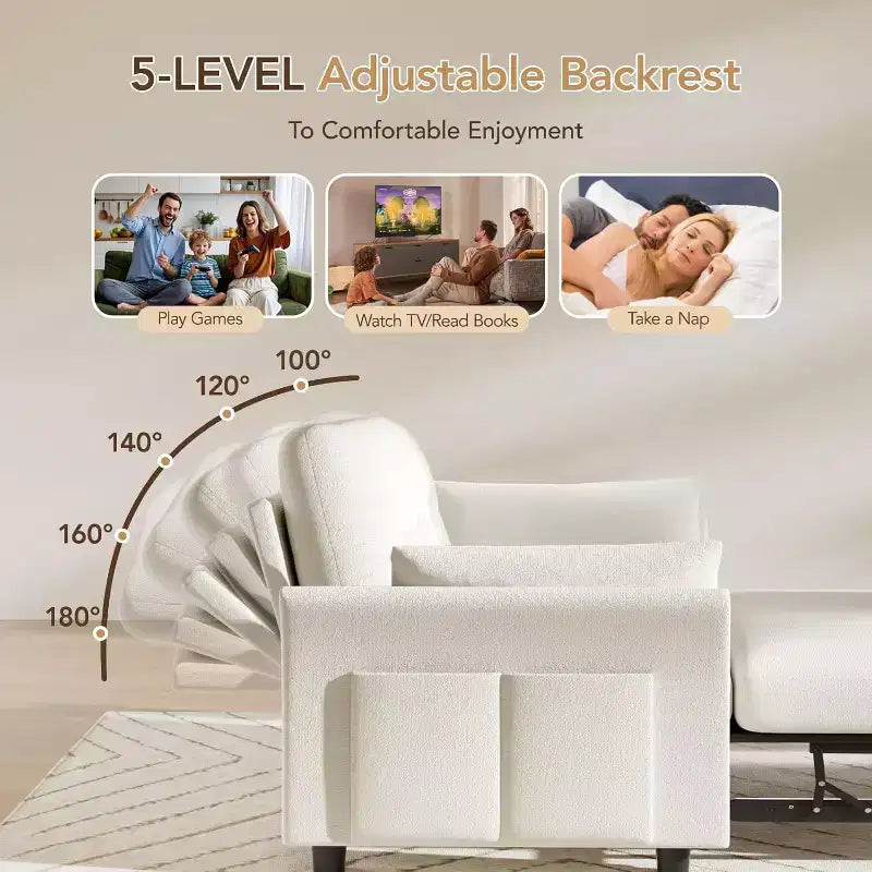 Divano letto trasformabile 3-in-1 Dyonery, divano letto estraibile con tasca laterale e schienale regolabile, montaggio senza attrezzi, divanetto pieghevole
