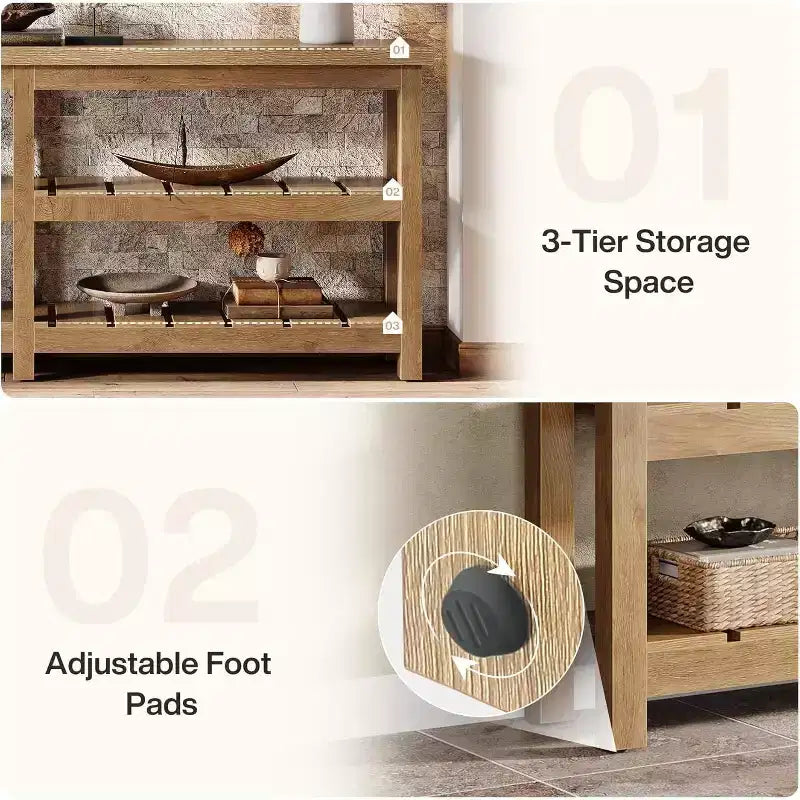 Table console extra longue Tribesigns de 180 cm, table d’entrée de style campagne à 3 niveaux, table en bois derrière le canapé pour salon, couloir et vestibule