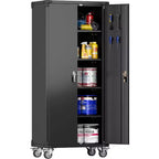 Armoire de rangement de garage à roulettes avec panneau perforé, armoire métallique verrouillable de 72 pouces de hauteur avec 2 portes et 4 étagères réglables pour atelier de garage