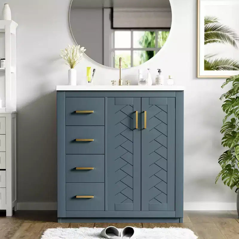Badkamermeubel voor enkele wastafel van 30 met kast en 3 laden - zwart / blauw / groen / indigo / wit