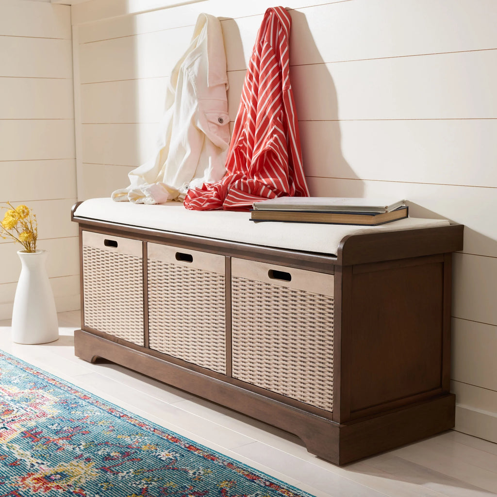 Úložná lavice SAFAVIEH Fiorello se 3 zásuvkami a polstrováním - 47.3 W x 15 L x 19 H - 47Wx15Dx19H