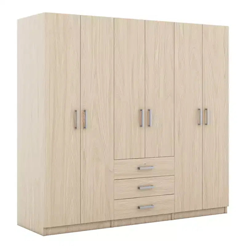 Roupeiro de madeira com 6 portas e gavetas para quarto