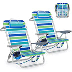 Lot de 2 chaises de plage légères type sac à dos Acekool, chaises pliantes à 5 positions pouvant être étendues à plat pour adultes, avec sangles, porte-gobelet et porte-serviette, supportant 300 lb