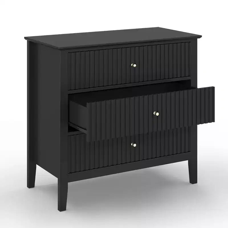 Comò Heynemo a 3 cassetti, comodino in legno verniciato alto 30 pollici con contenitore, ampia cassettiera moderna con guide a sfere
